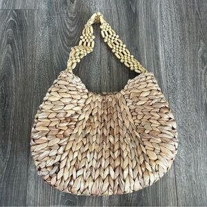 A new day Natural Woven Shoulder Bag beaded strap large size hyacinth tote bag